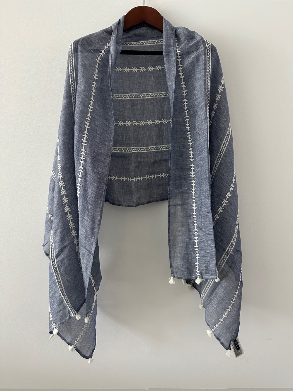 GAP Blue Embroidered Tassel Wrap